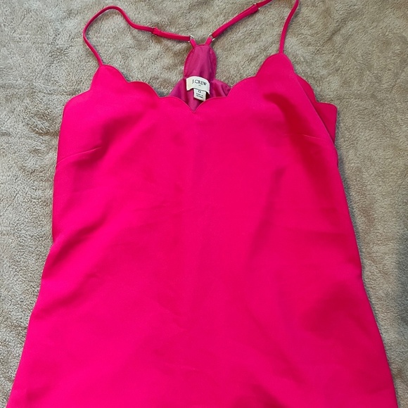 NWOT JCrew Hot pink scalloped cami spaghetti strap tanktop size 0 - Picture 1 of 4